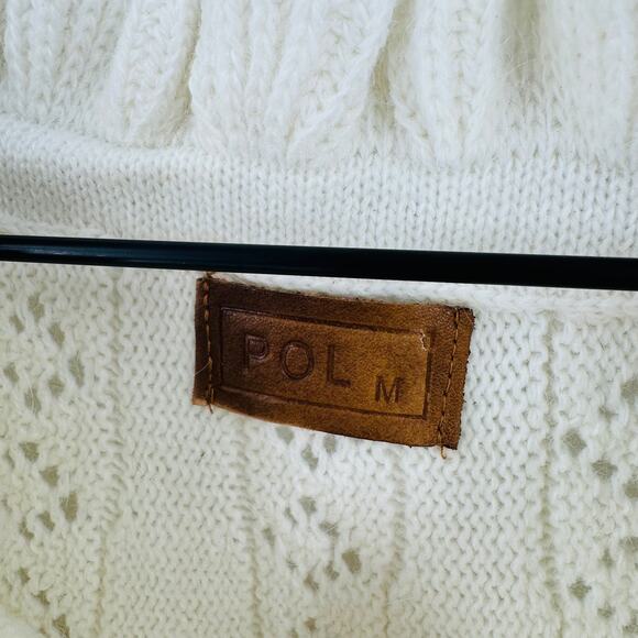 POL Ruffle Trim Rabbit Hair Wool Blend Sweater Beige Boho Cozy Size M Medium - Picture 4 of 10